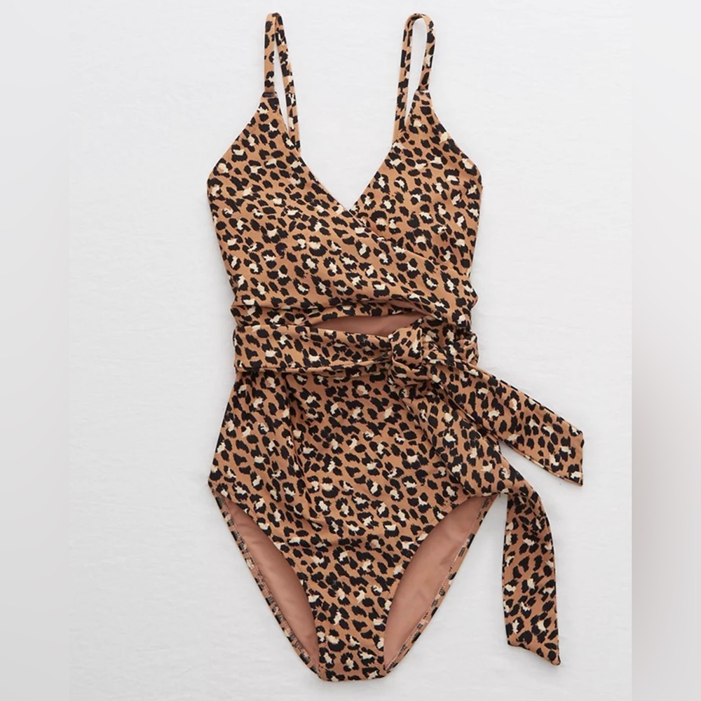 Aerie Leopard Wrap One Piece Swimsuit